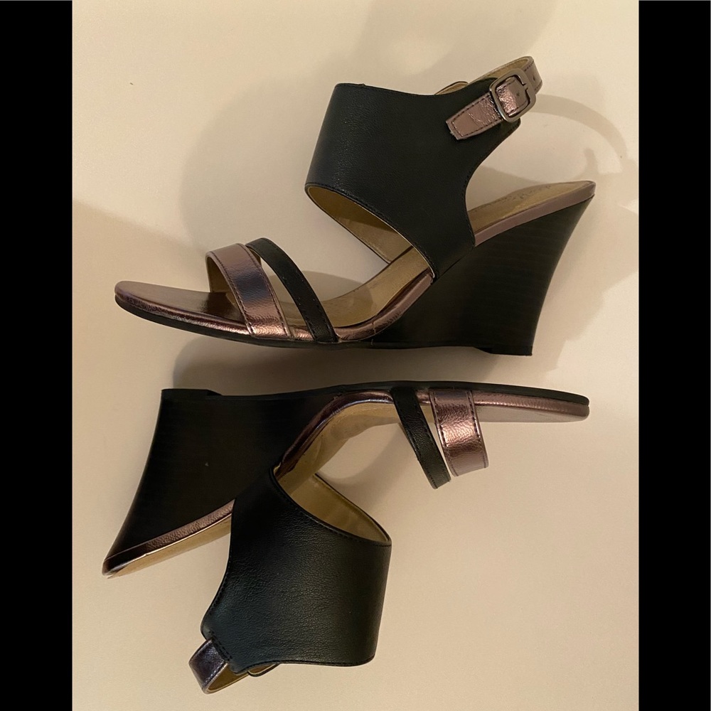 Black & Bronze Wedged Ladies Sandal